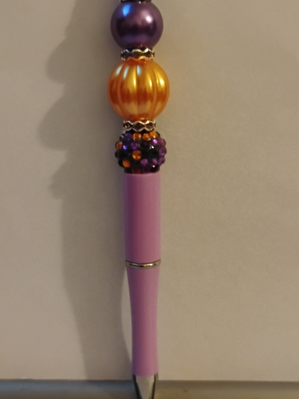 Hand -Crafted Purple, Orang And Black Halloween Decorative Beaded Ballpoint Pen